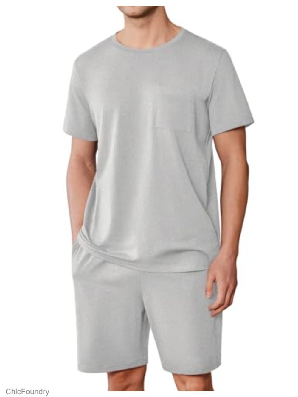 Men's 2 Piece Cotton Short Sleeve Pajama Set Sleepwear with Pockets